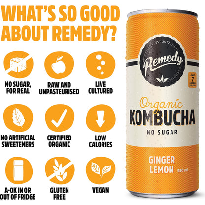 Remedy Lemon Ginger Kombucha 250ml X 4 Pack