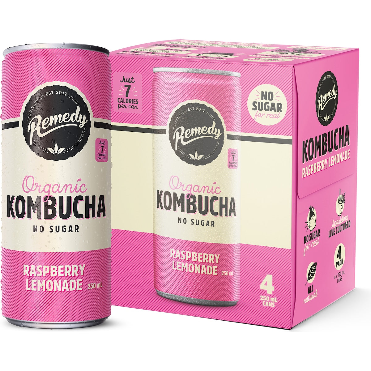 Remedy Raspberry Lemonade Kombucha 250ml X 4 Pack