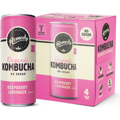 Remedy Raspberry Lemonade Kombucha 250ml X 4 Pack