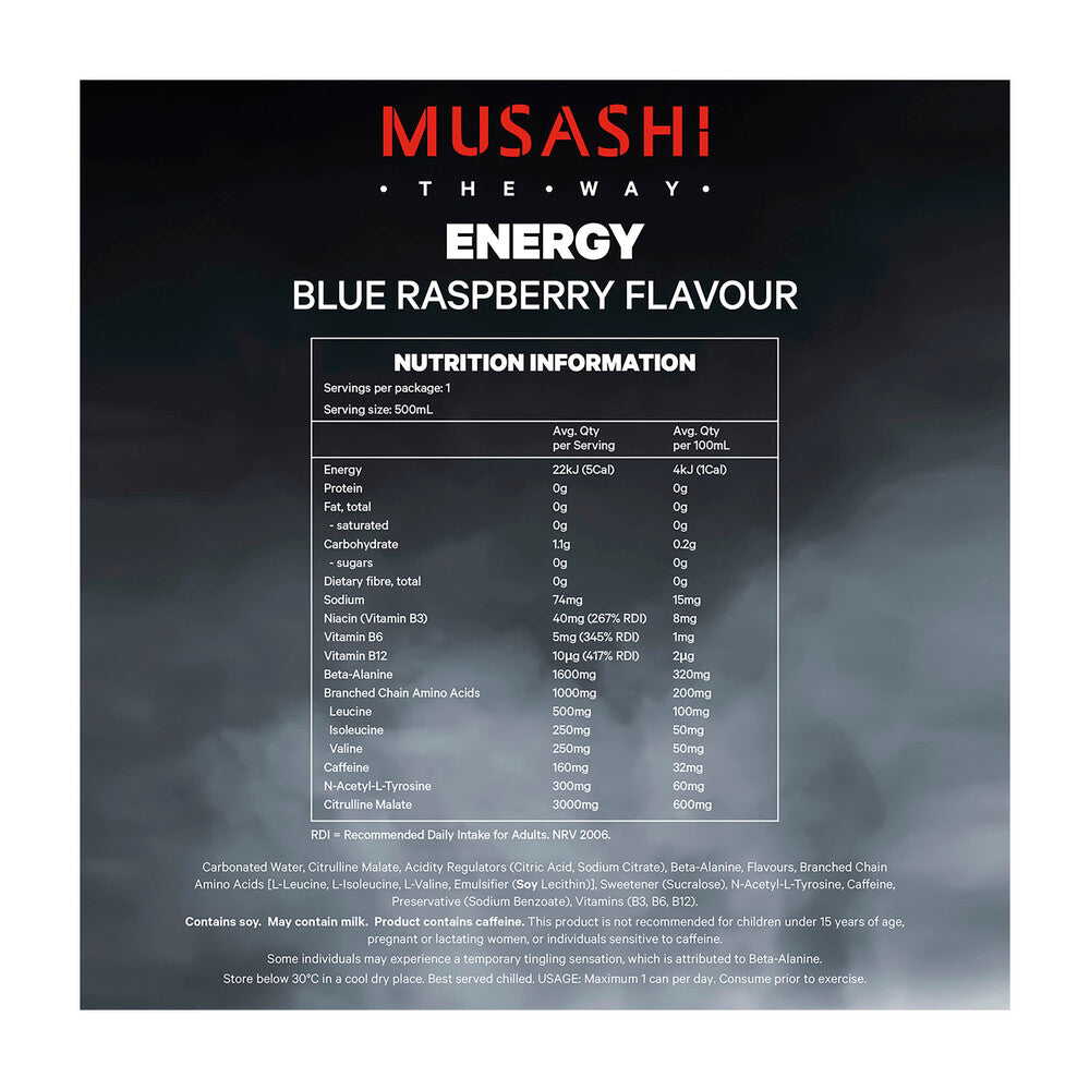 Musashi Energy Drink Blue Raspberry - 500mL