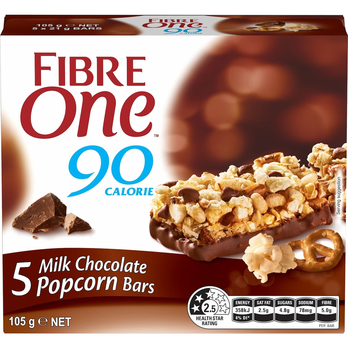 Fibre One 90 Calorie Milk Chocolate Popcorn Bars 21g X 5 Pack