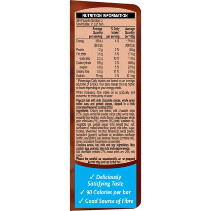 Fibre One 90 Calorie Milk Chocolate Popcorn Bars 21g X 5 Pack