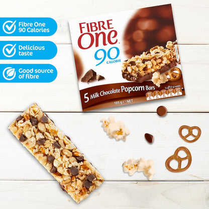 Fibre One 90 Calorie Milk Chocolate Popcorn Bars 21g X 5 Pack
