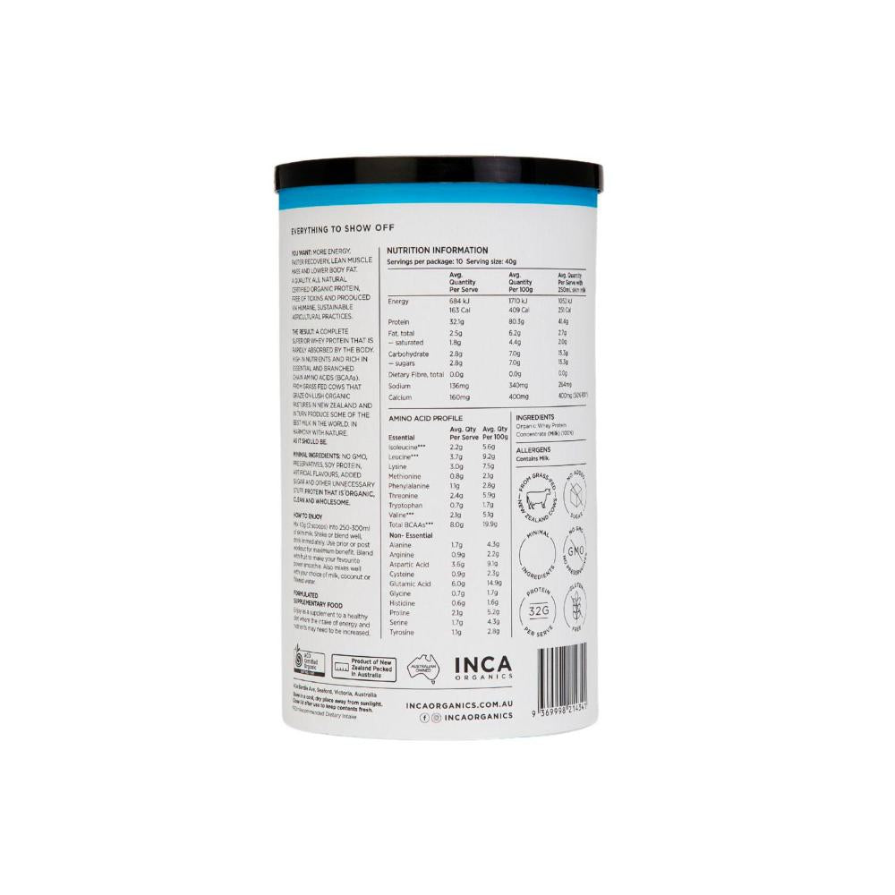 INCA Organics Organic Whey Natural Protein Powder - Unflavoured - 400g