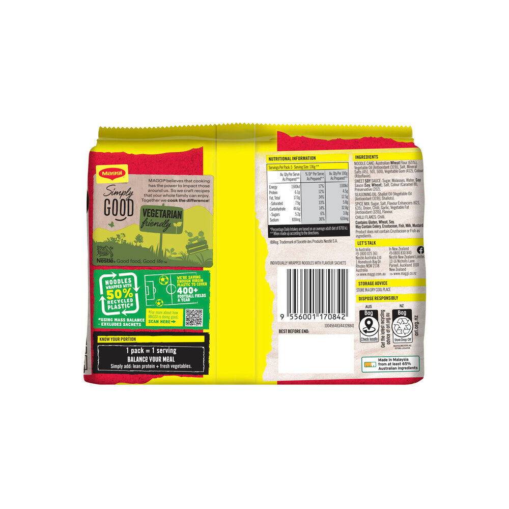 Maggi Fusian Mi Goreng Instant Noodles Hot & Spicy 5 Pack - 365g