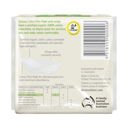 Cottons Organic Ultra Thin Pads Regular - 14 pack