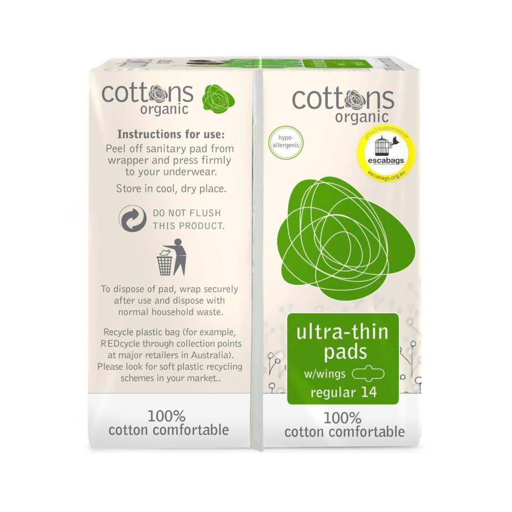 Cottons Organic Ultra Thin Pads Regular - 14 pack