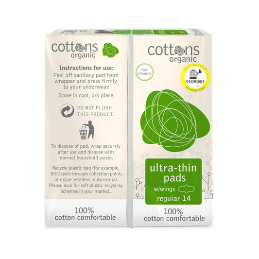 Cottons Organic Ultra Thin Pads Regular - 14 pack