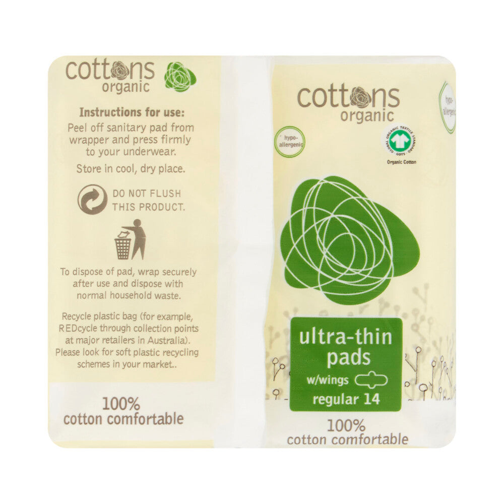 Cottons Organic Ultra Thin Pads Regular - 14 pack