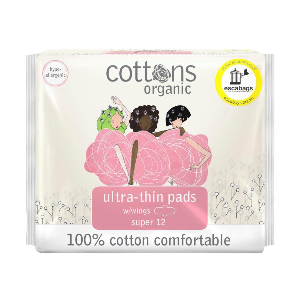 Cottons Organic Ultra Thin Super Pads - 12 pack
