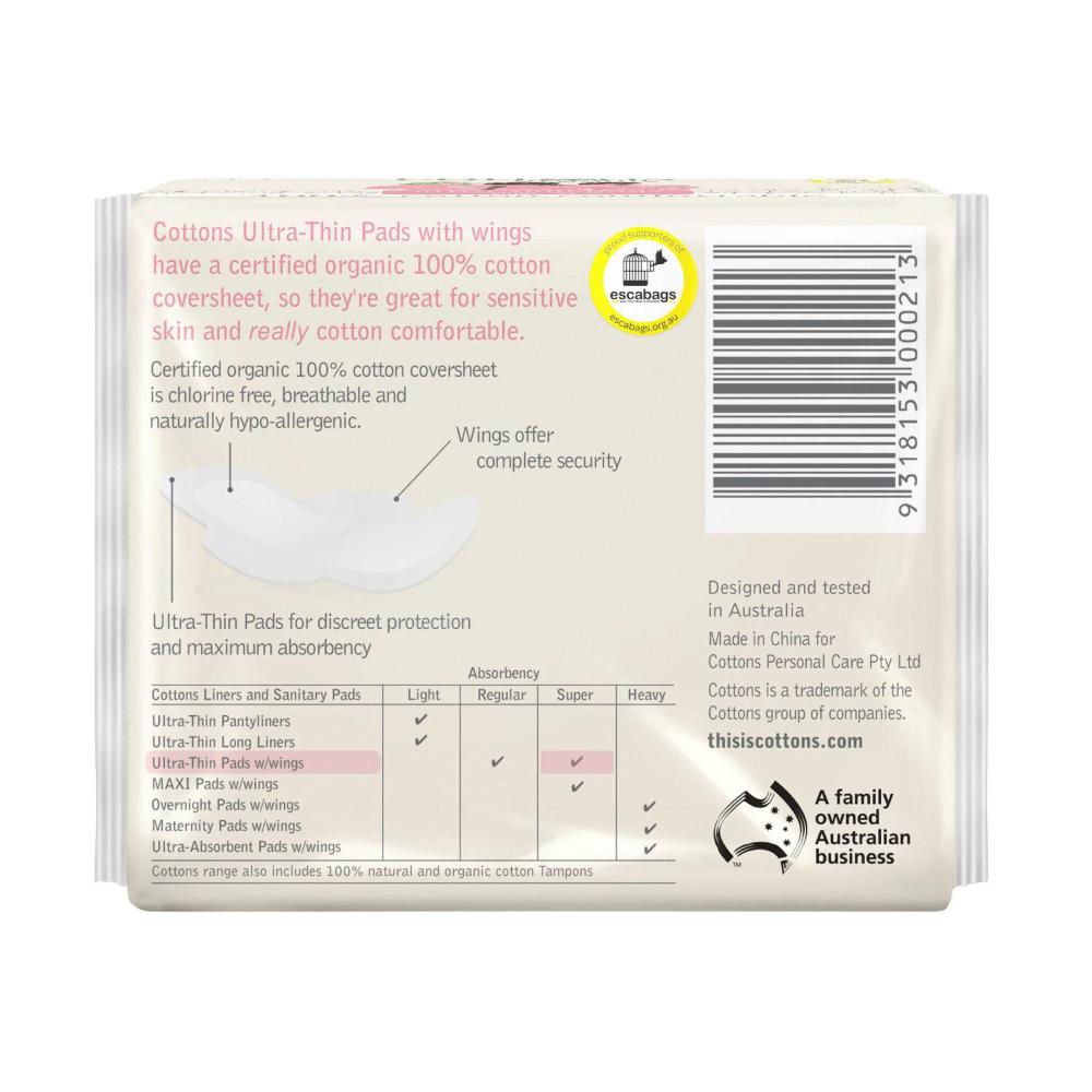 Cottons Organic Ultra Thin Super Pads - 12 pack