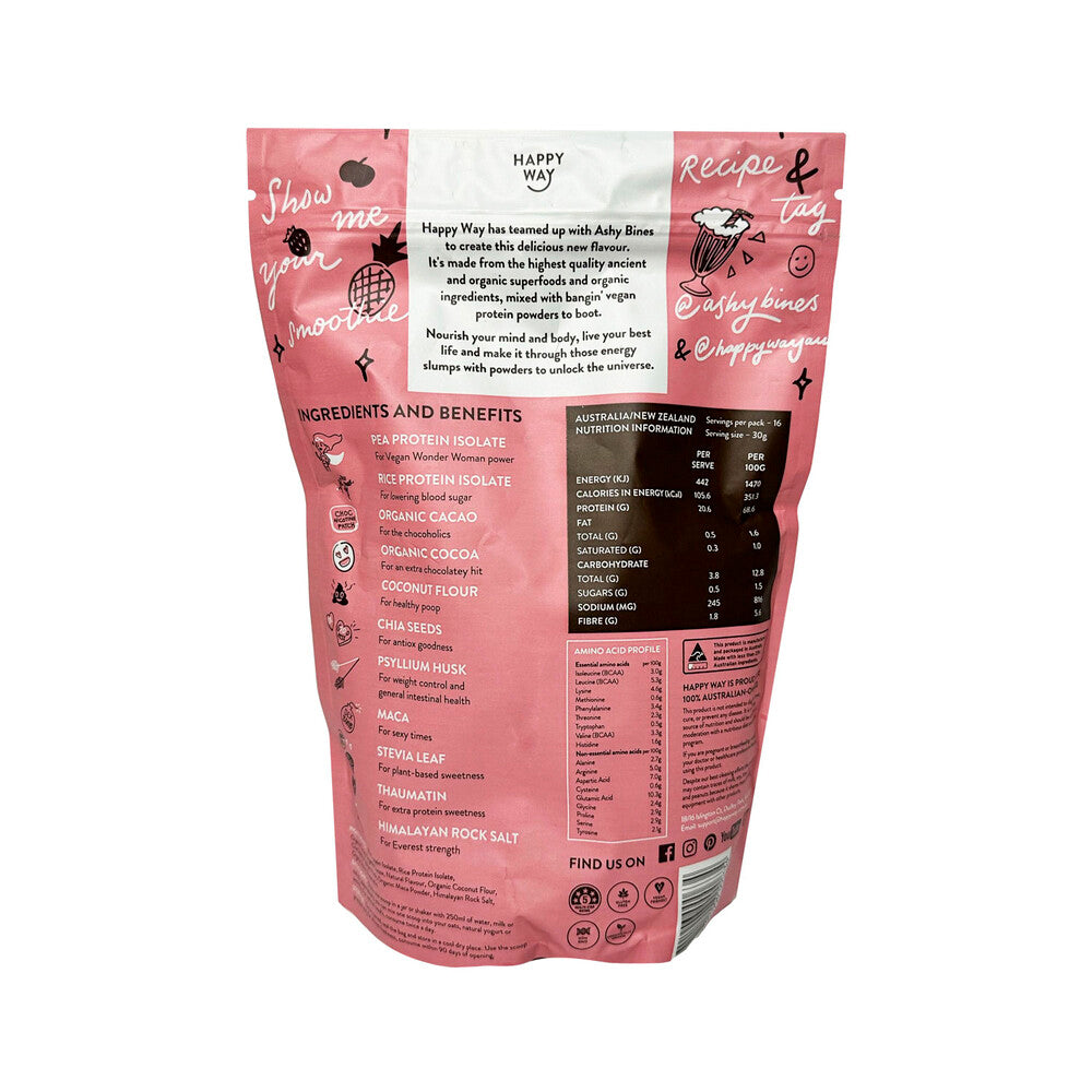 Happy Way Ashy Bines Vegan Protein Powder Triple Choc Fudge - 500g