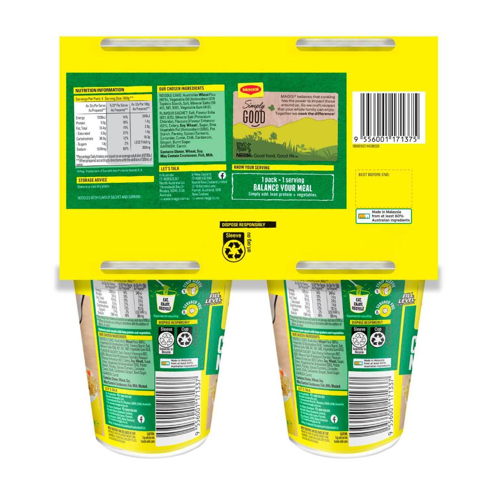 Maggi Instant Noodles Cups Chicken Flavour 4 Pack - 240g