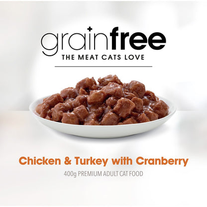 Fussy Cat Grain Free Adult Wet Cat Food Chicken & Turkey & Cranberry 400g