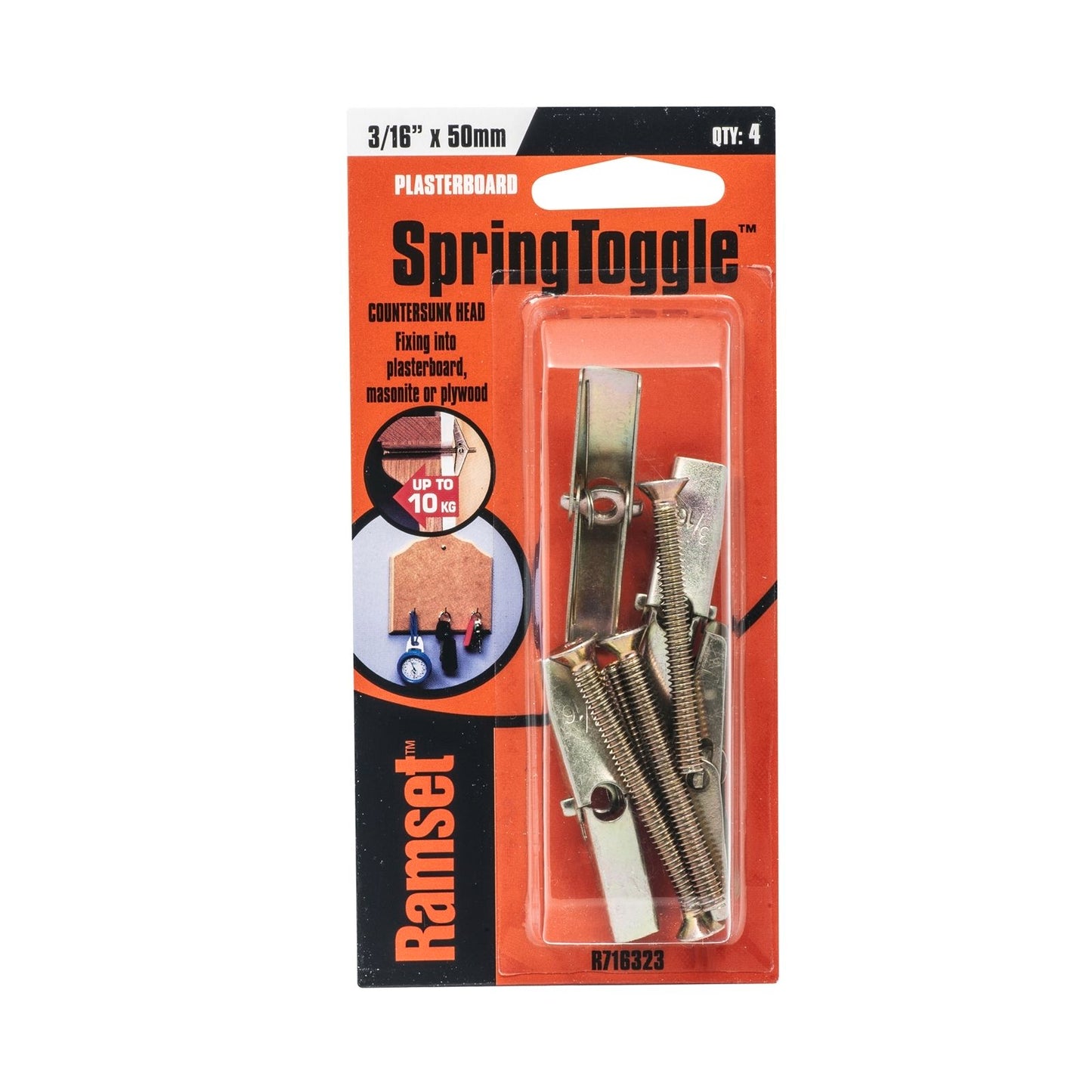 Ramset Countersunk Head Toggle Spring - 3/16" x 50mm - 4 Pack