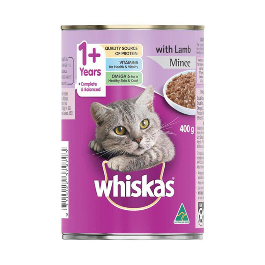 Whiskas 1+ Years Wet Cat Food Lamb Mince Can - 400g