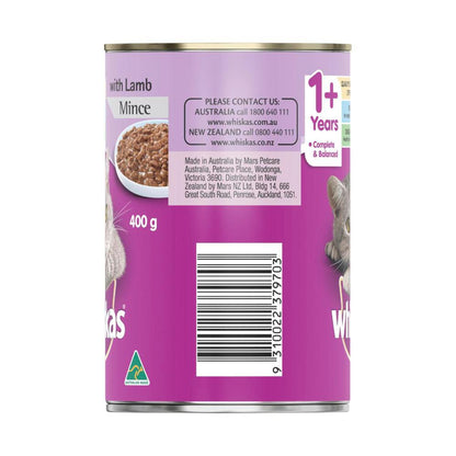 Whiskas 1+ Years Wet Cat Food Lamb Mince Can - 400g