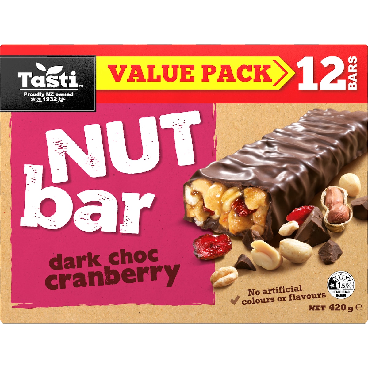 Tasti Nut Bar Dark Choc & Cranberry 420g