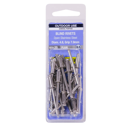 Otter Open Stainless Steel Blind Rivets - 4.8 x 7.9mm - 25 Pack