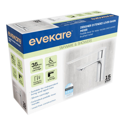 Evekare 35mm Brushed Nickel Designer Extended Lever Basin Mixer