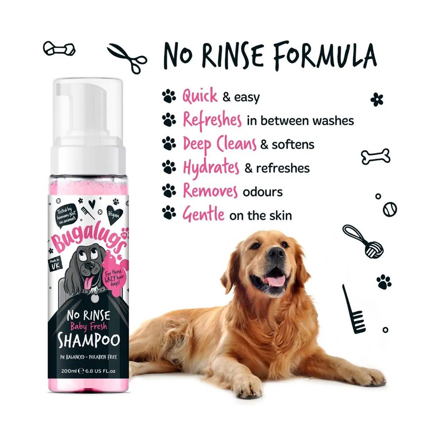 Bugalugs No Rinse Dog Shampoo - 200ml - Baby Fresh