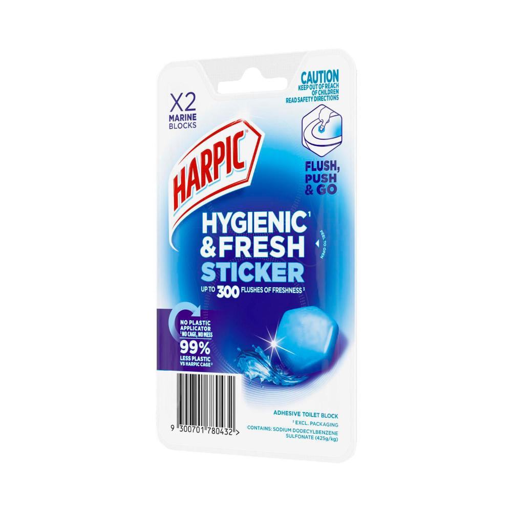 Harpic Hygienic & Fresh Sticker Adhesive Toilet Block Marine - 2 pack