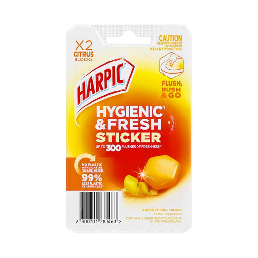 Harpic Hygenic & Fresh Sticker Adhesive Toilet Block Citrus - 2 pack
