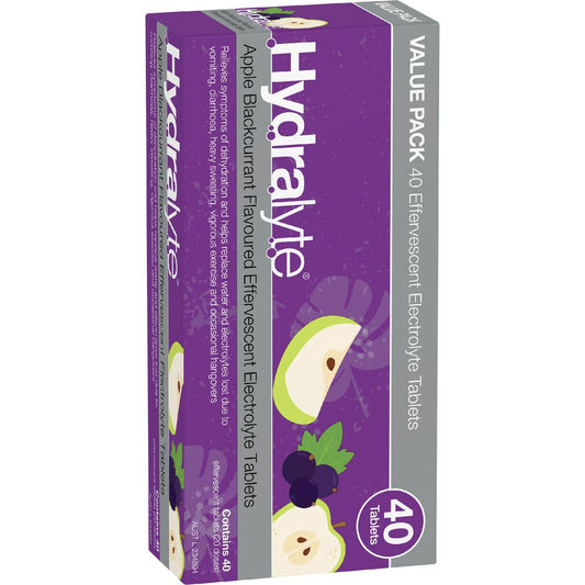 Hydralyte Effervescent Electrolyte Tablets Apple Blackcurrant 40 Pack