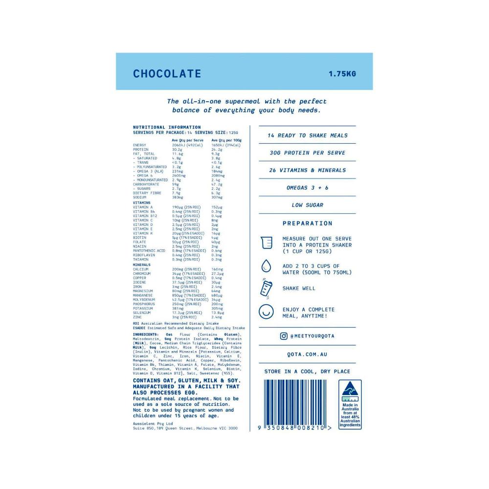 Qota Complete Meal Replacement Chocolate - 1.75kg