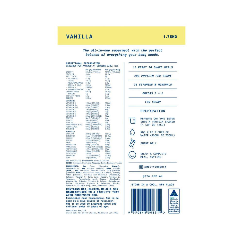 Qota Complete Meal Replacement Vanilla - 1.75kg