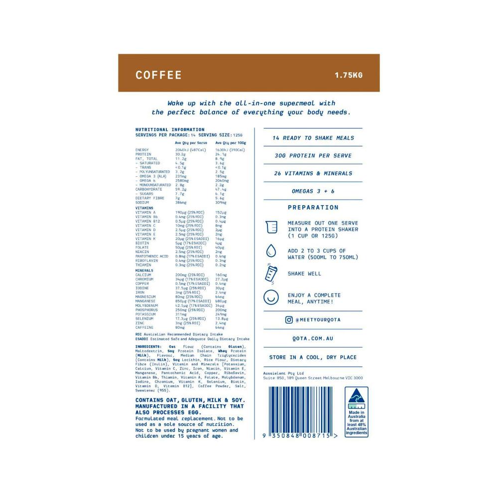 Qota Complete Meal Replacement Coffee - 1.75kg