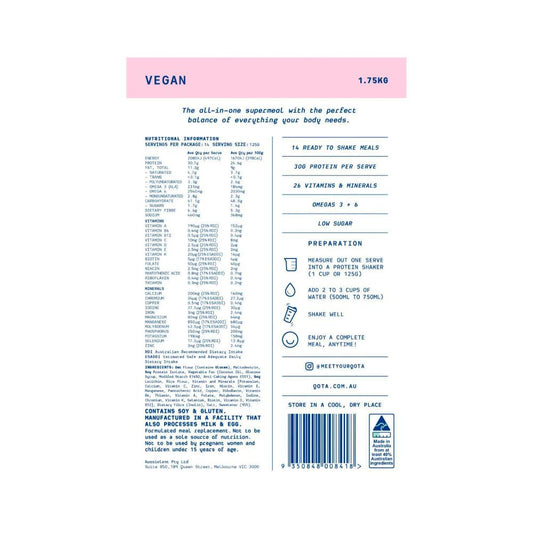 Qota Complete Meal Replacement Vegan - 1.75kg