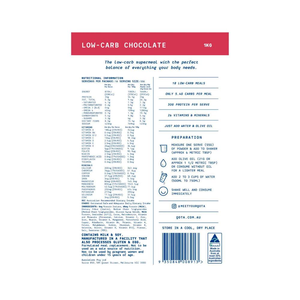 Qota Low-carb Meal Replacement Chocolate - 1kg