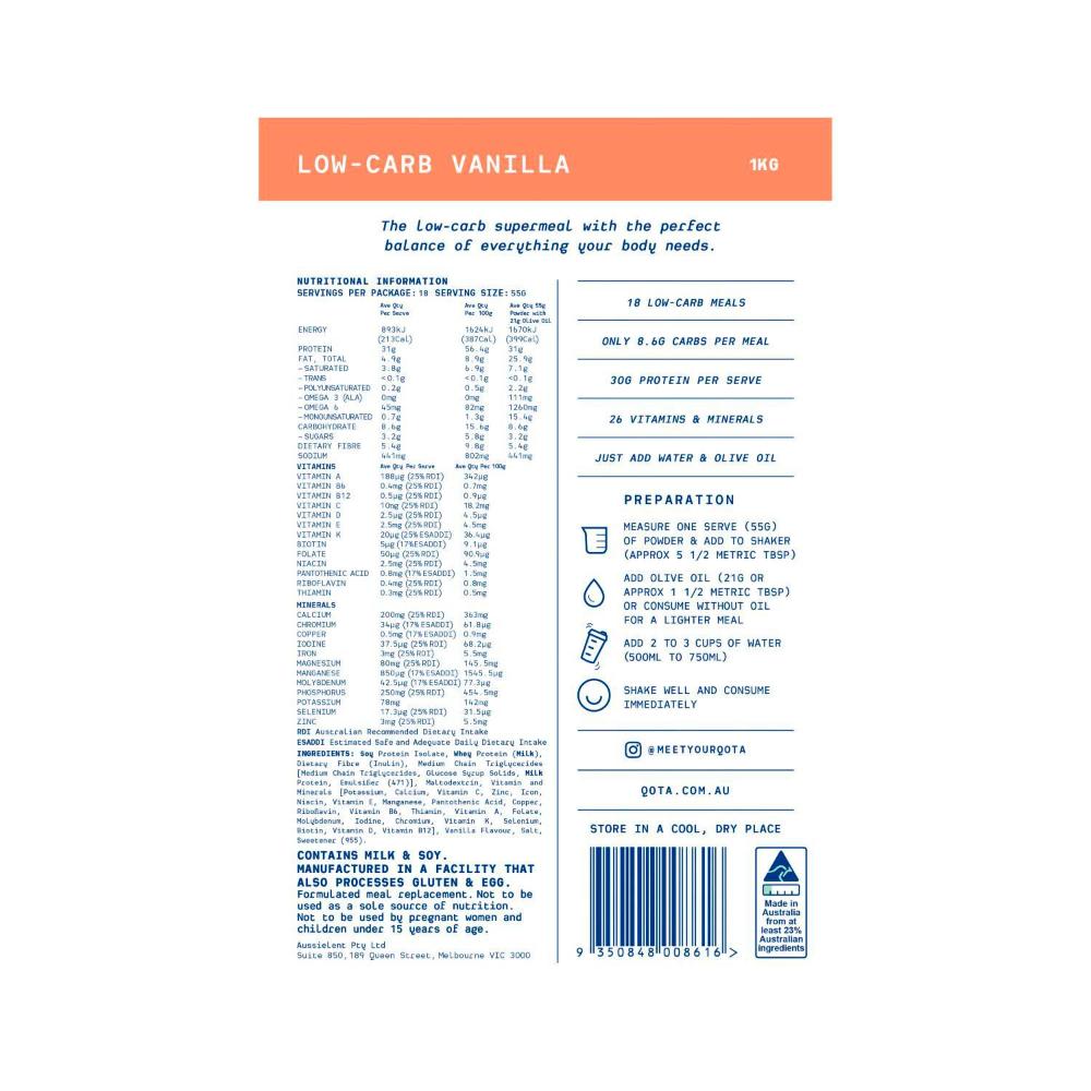 Qota Low-Carb Meal Replacement Vanilla - 1000g