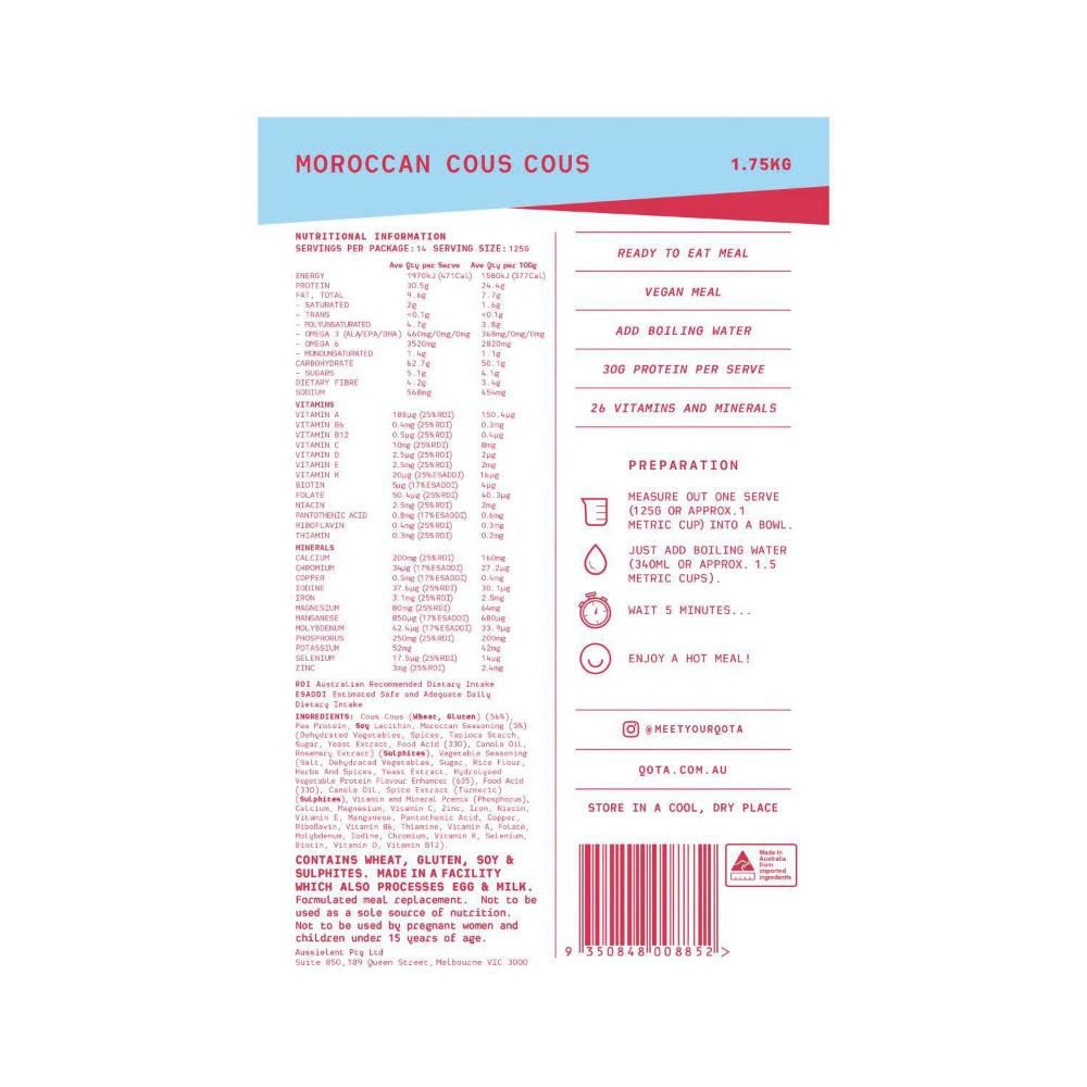 Qota Moroccan Couscous Hot And Savoury - 1.75kg