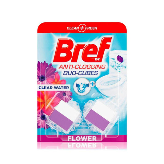Bref Duo Cubes Clear Water Toilet Cleaner In- Cistern Block Flower 2x50g - 100g