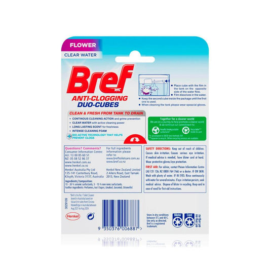 Bref Duo Cubes ear Water Toilet eaner In- Cistern Block Flower 2x50g - 100g