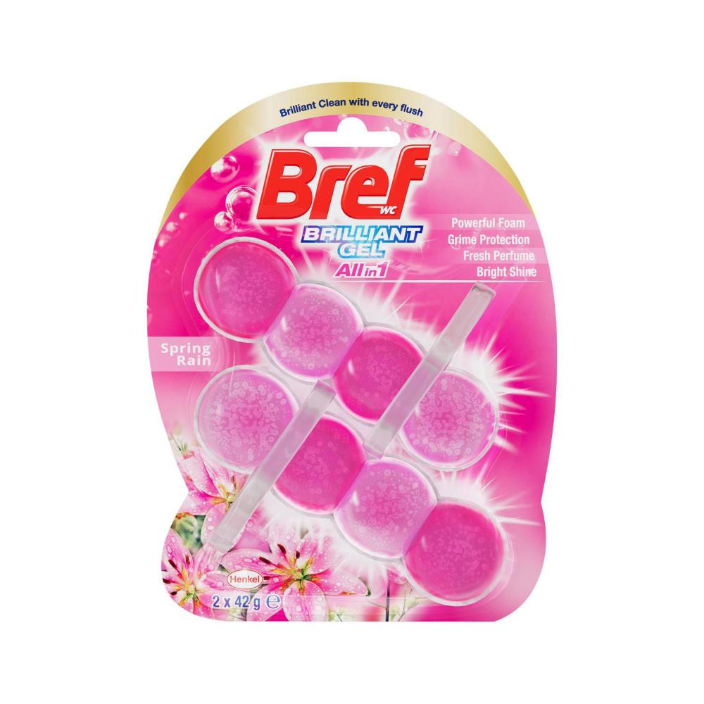Bref Brilliant Gel Toilet Cleaner Rim Block Spring Rain 2x42g - 84g