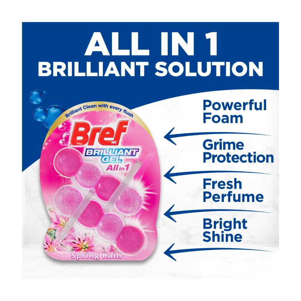 Bref Brilliant Gel Toilet Cleaner Rim Block Spring Rain 2x42g - 84g