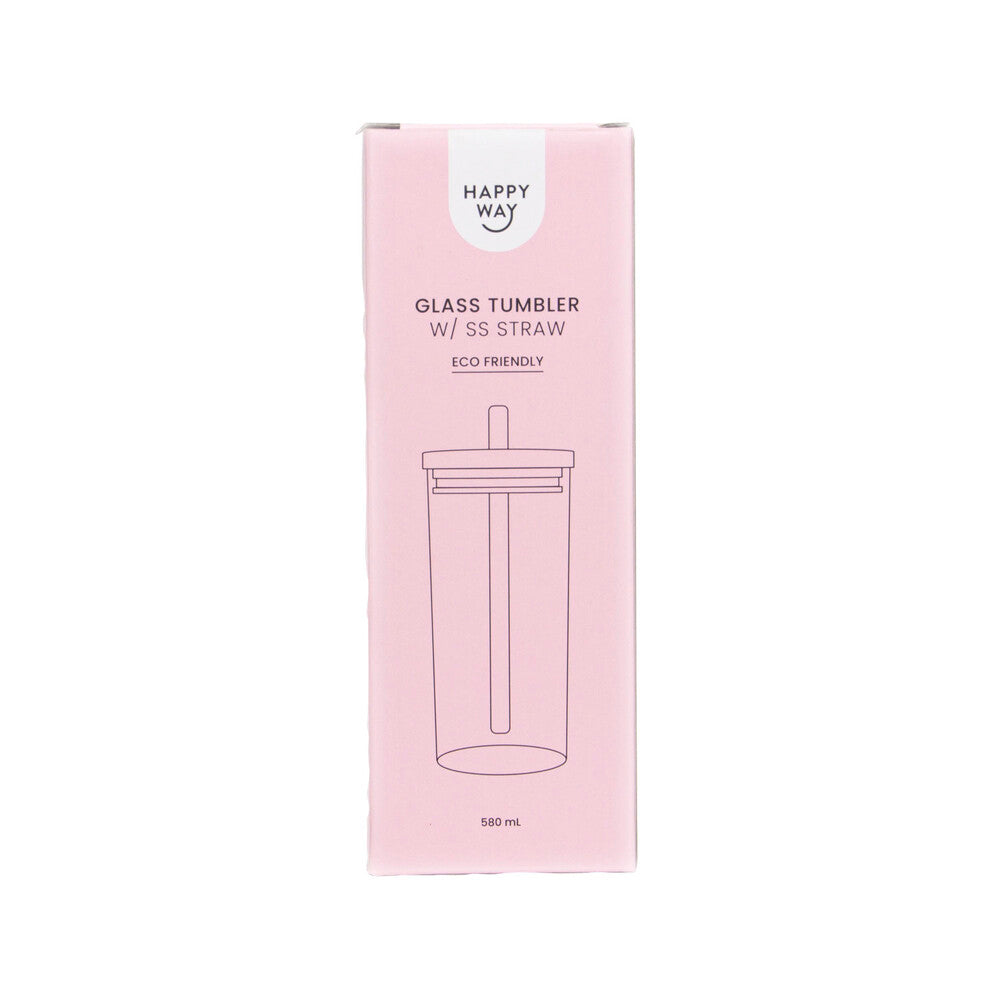 Happy Way Glass Tumbler With Stainless Steel Straw 580mL - 1 each