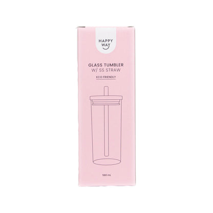 Happy Way Glass Tumbler With Stainless Steel Straw 580mL - 1 each