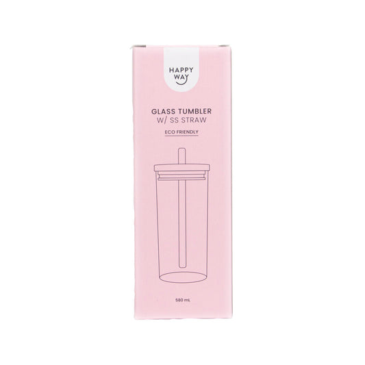 Happy Way Glass Tumbler With Stainless Steel Straw 580mL - 1 each