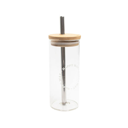 Happy Way Glass Tumbler With Stainless Steel Straw 580mL - 1 each