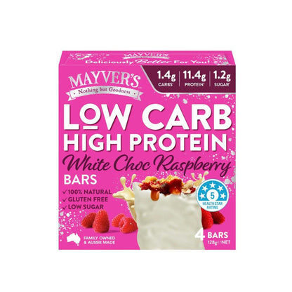 Mayver's Low Carb High Protein White Choc Raspberry 4 Pack - 128g