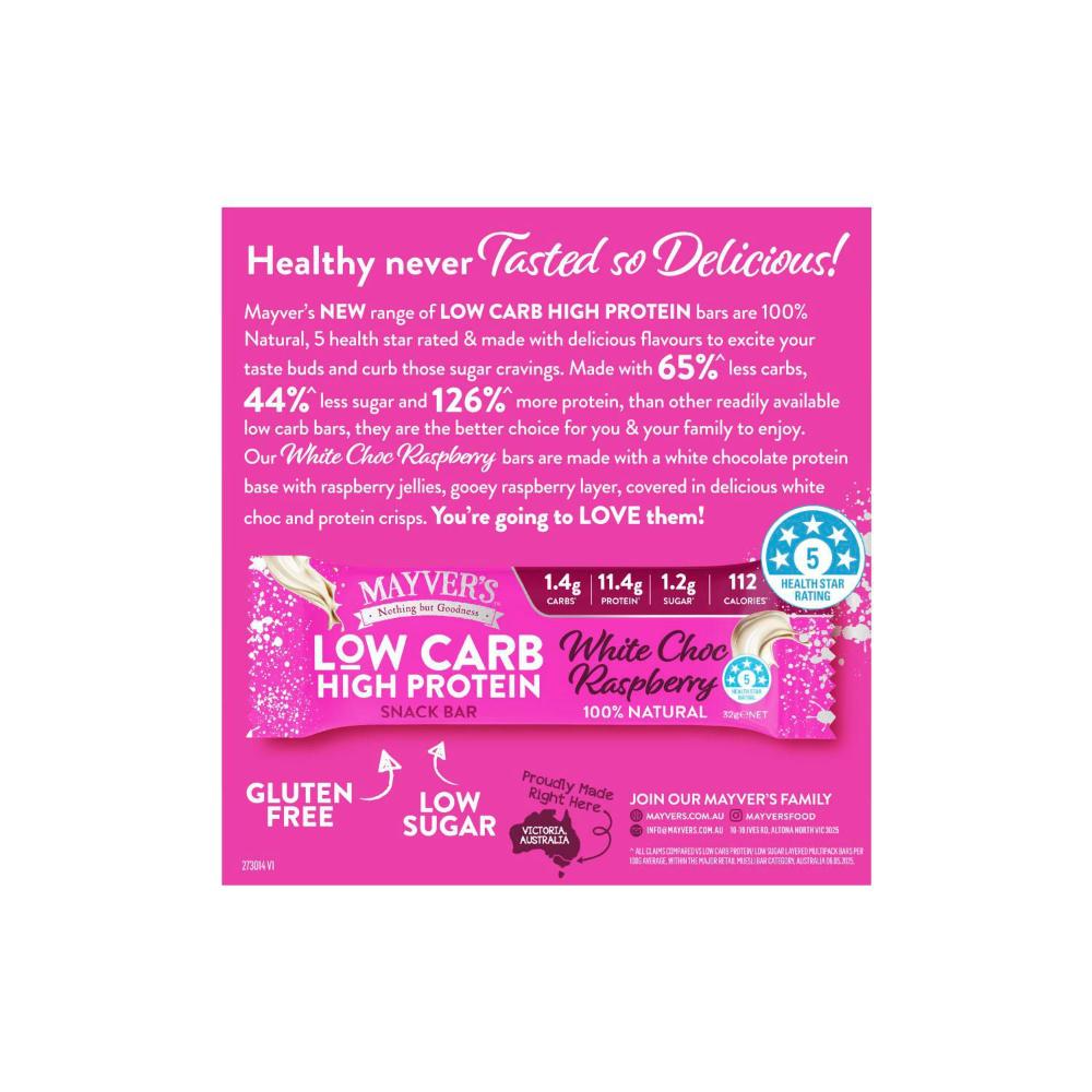 Mayver's Low Carb High Protein White Choc Raspberry 4 Pack - 128g