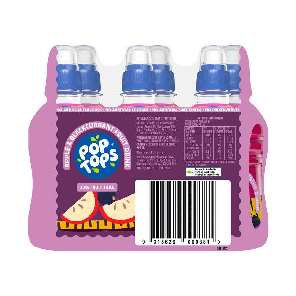 Pop Tops Apple Blackcurrant Drink 250ml - 6 Pack