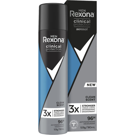 Rexona Men Clinical 96hr Deodorant Aerosol Shower Clean 180ml