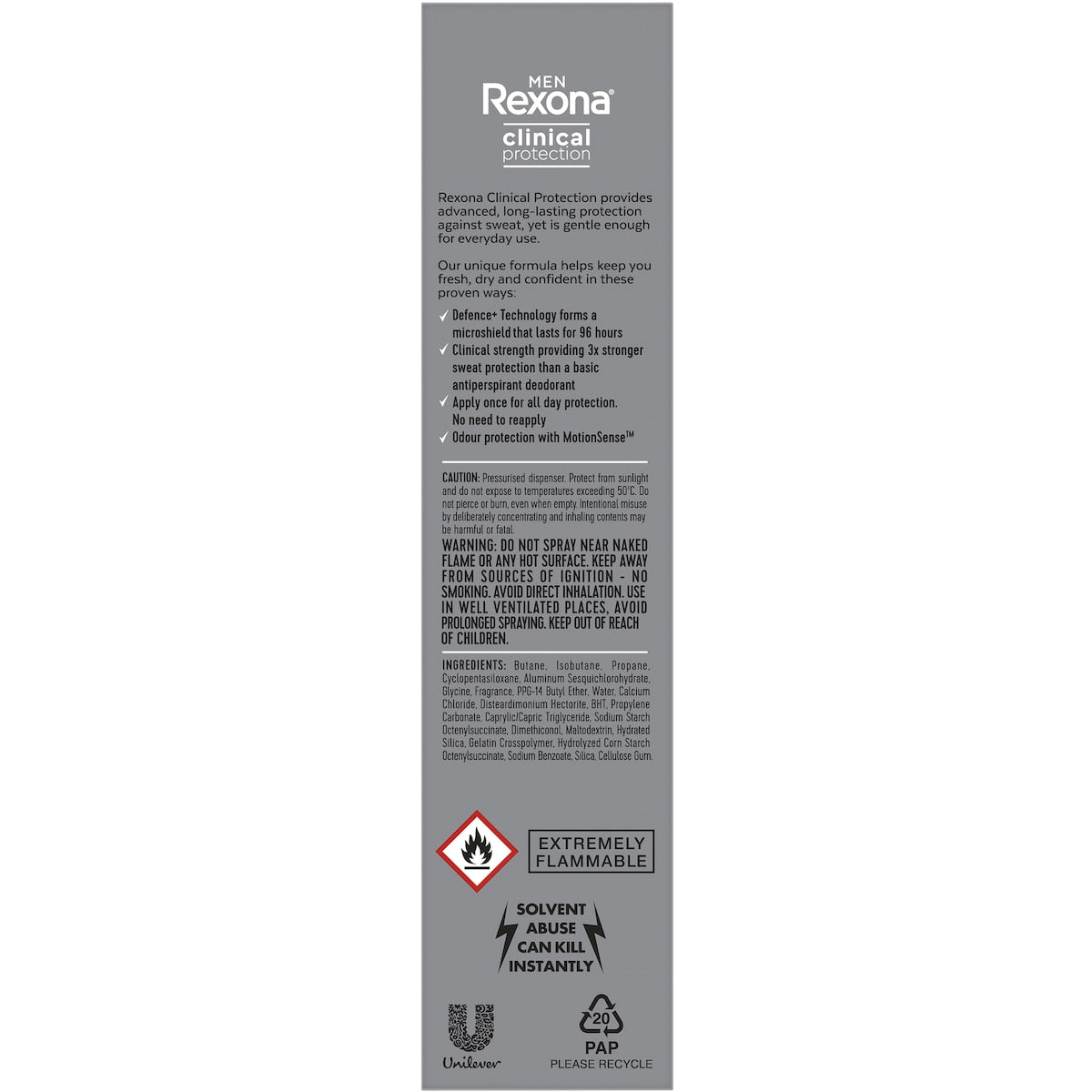 Rexona Men Clinical 96hr Deodorant Aerosol Shower Clean 180ml