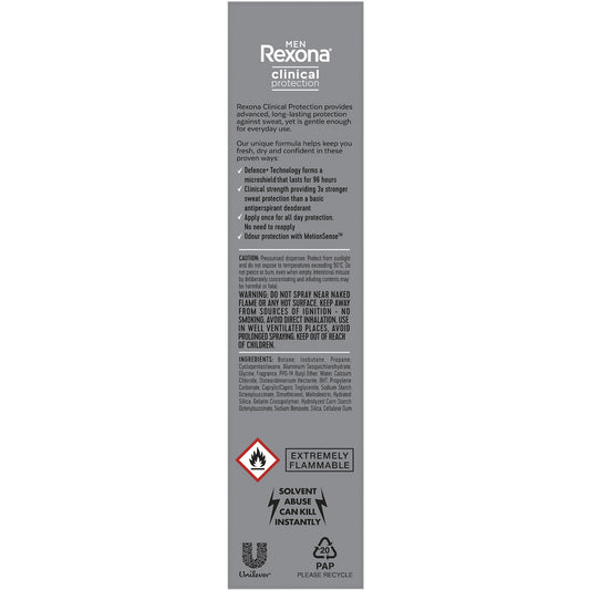 Rexona Men Clinical 96hr Deodorant Aerosol Shower Clean 180ml