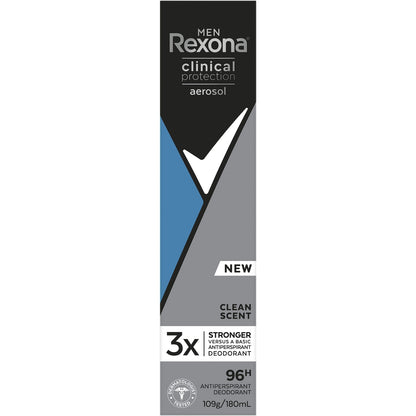 Rexona Men Clinical 96hr Deodorant Aerosol Shower Clean 180ml